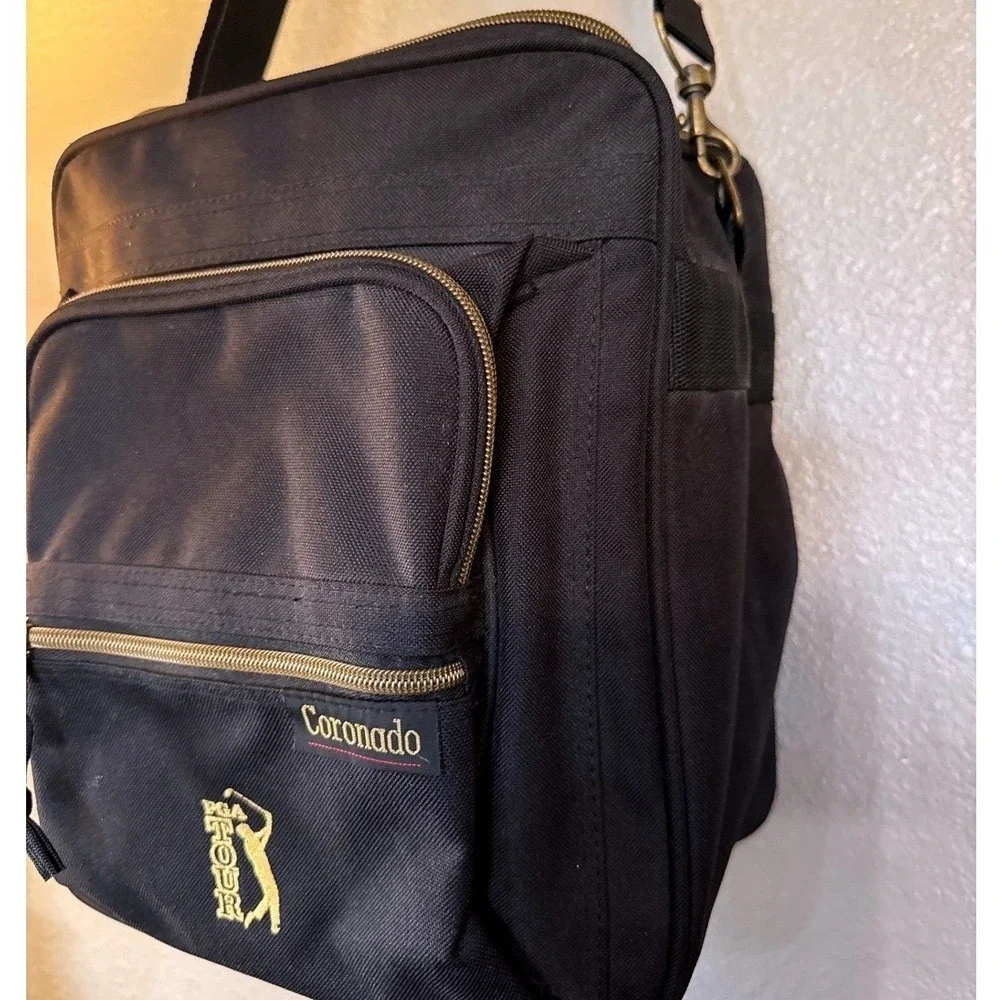 Coronado‎ Crossbody Travel Bag Black Canvas Gold PGA Tour Logo Messenger Bag
